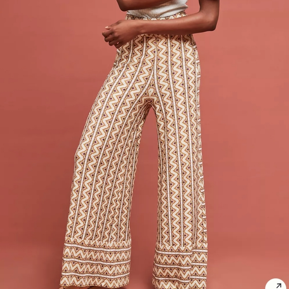 Farm Rio- Anthropologie Geometric Wide-Leg, Palazzo Printed Pants